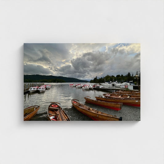 Scenic lake, and boats printed on eco canvas wall art Windermere by Papi's Canvas