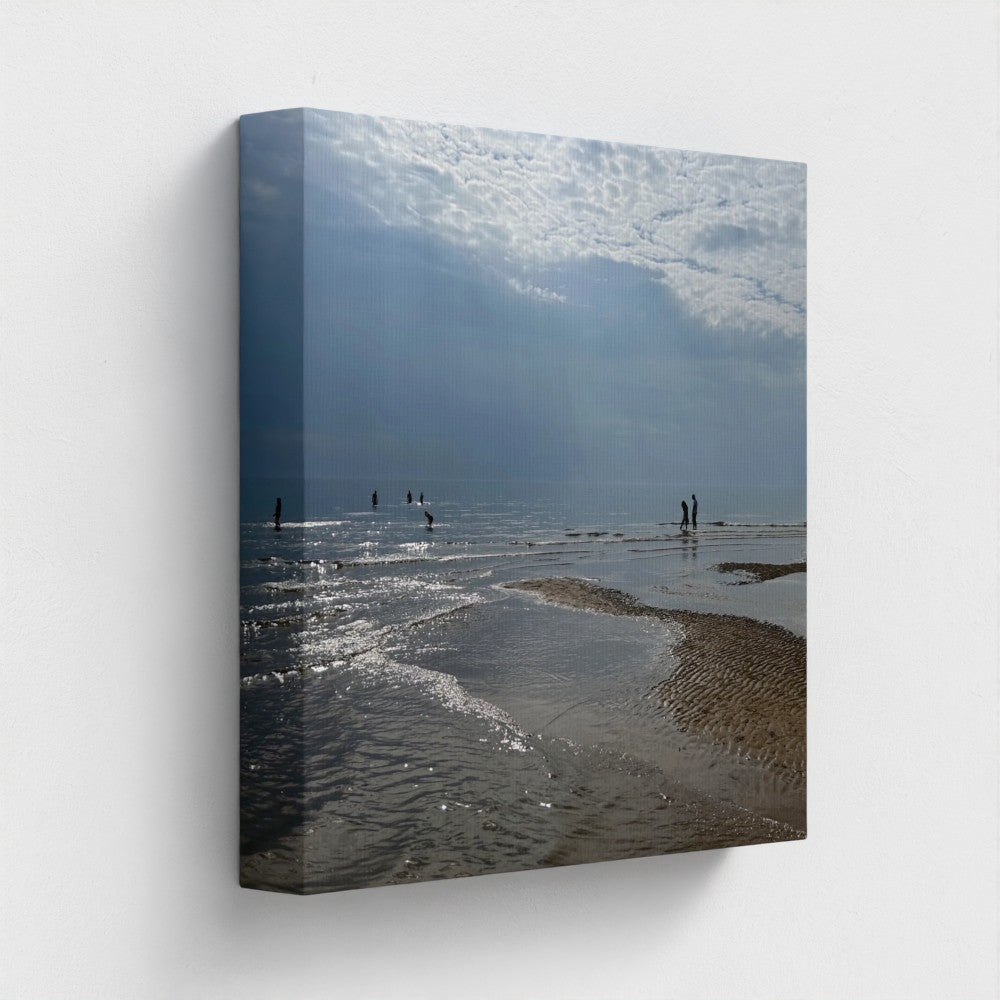 side view of recycled canvas printed with vegan inks featuring Blackpool Beach, size: 12''x12''