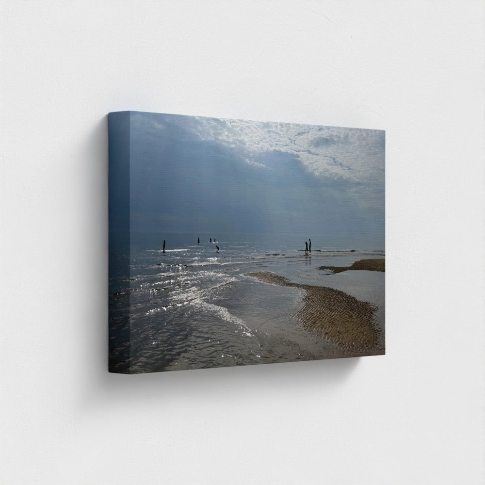 side view of recycled canvas printed with vegan inks featuring Blackpool Beach, size: 18''x12''