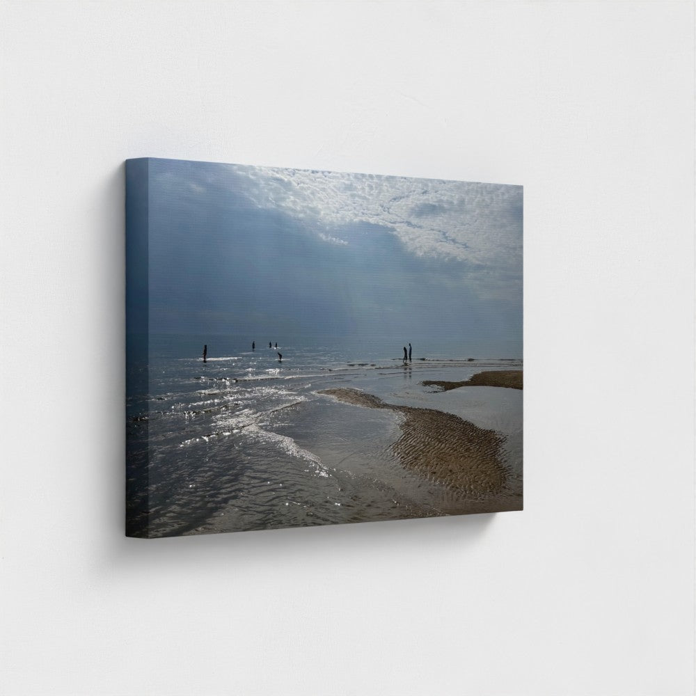 side view of recycled canvas printed with vegan inks featuring Blackpool Beach, size: 24''x16''