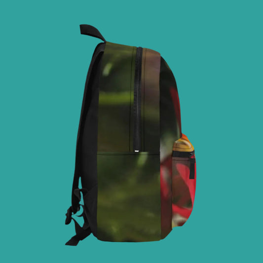 colourful floral backpack featuring red flower