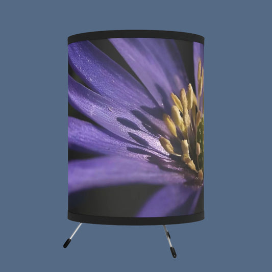 floral round table lamp featuring close up of purple anemone, size: 7''x11''