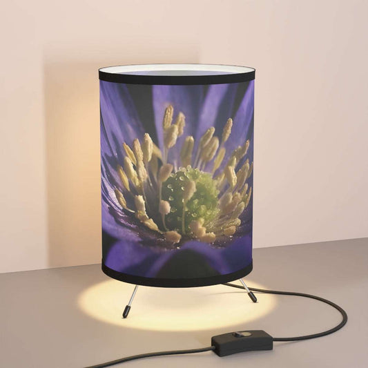 floral round table lamp featuring close up of purple anemone, size: 7''x11''