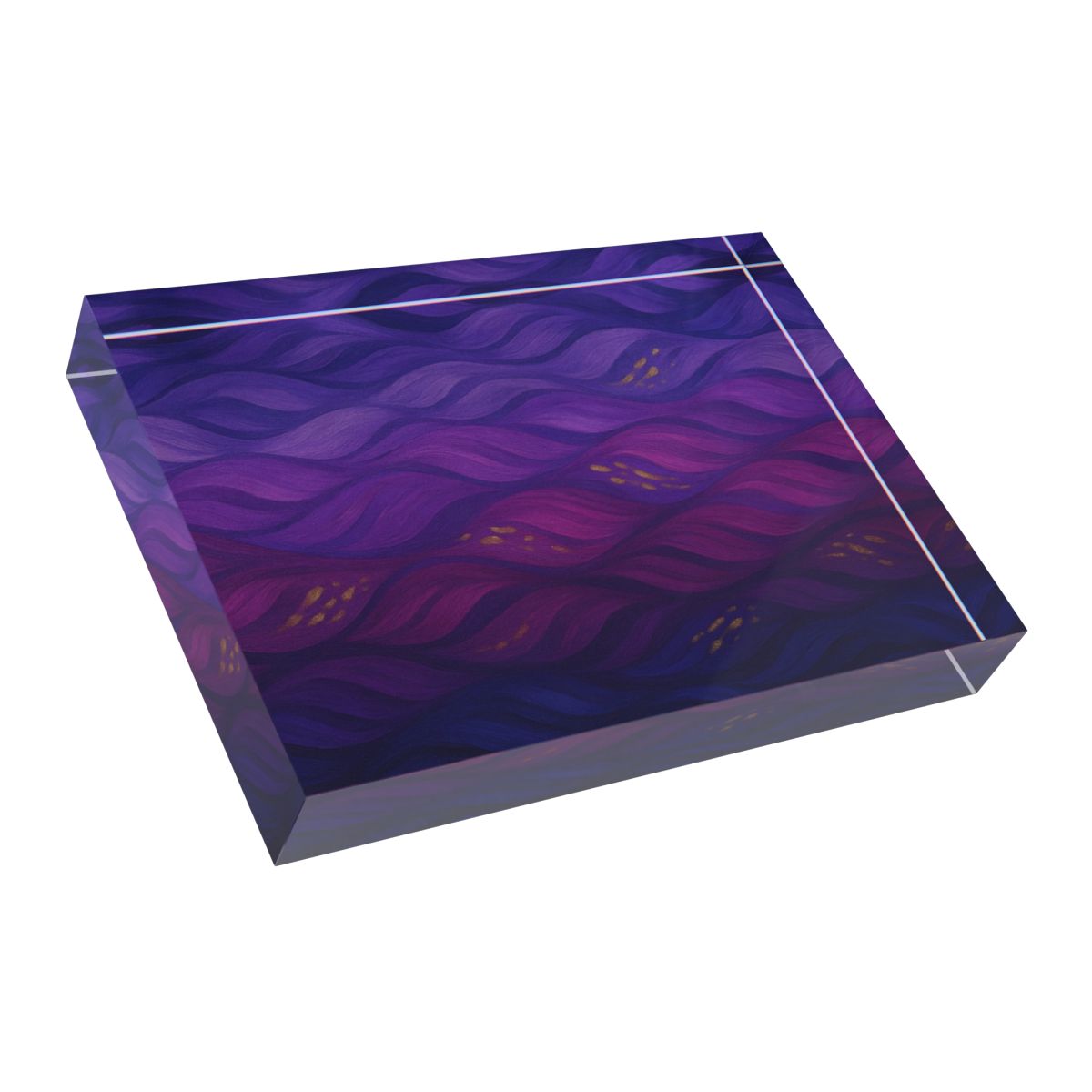 Low-angle perspective highlighting 1″ thickness and the depth of swirling gold-accented waves