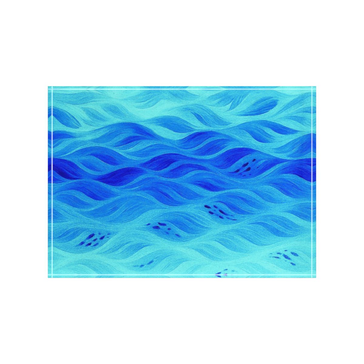 Straight-on image of the acrylic block against white, showcasing bright cyan and cobalt wave patterns