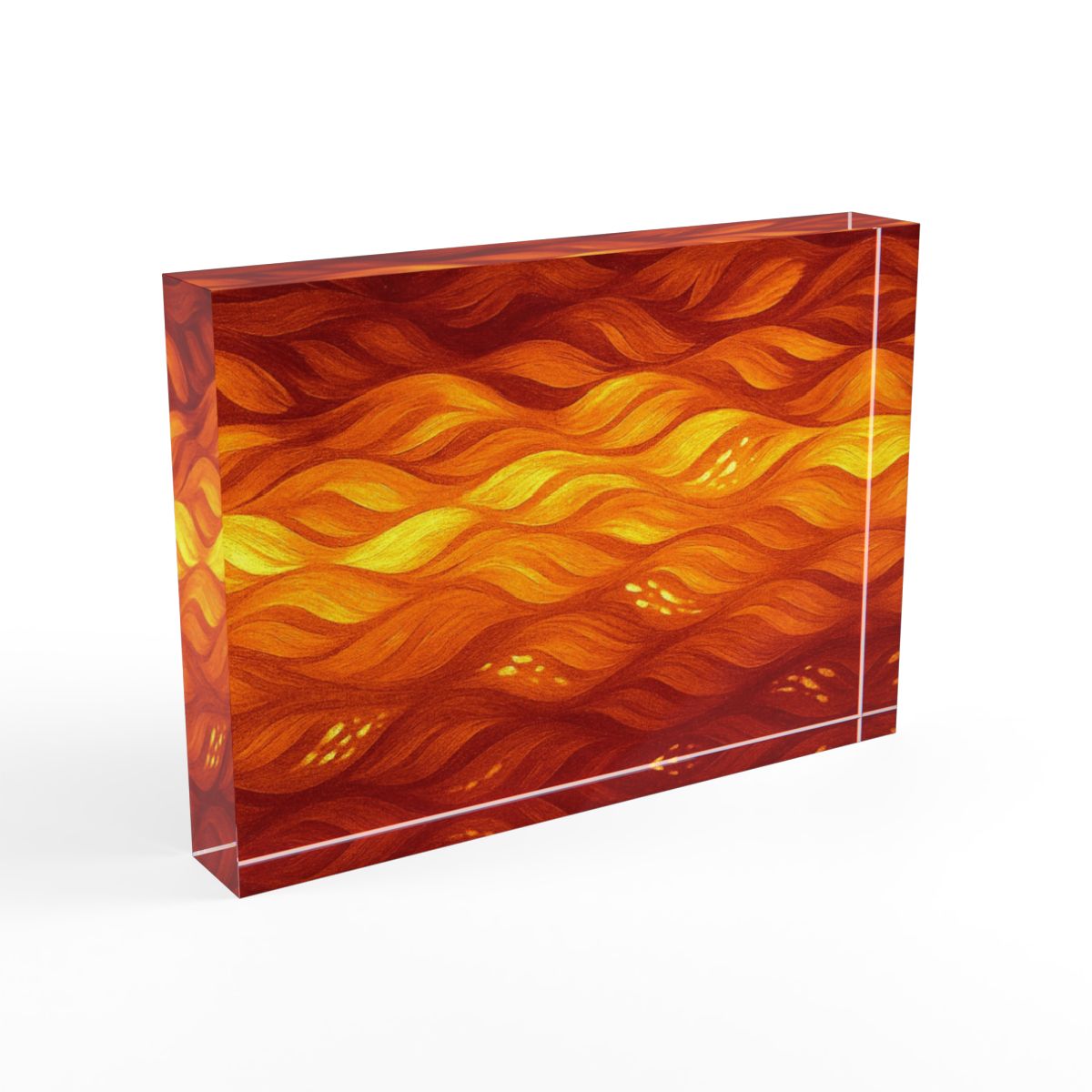 Left profile exposing polished edges that amplify the warm color transitions