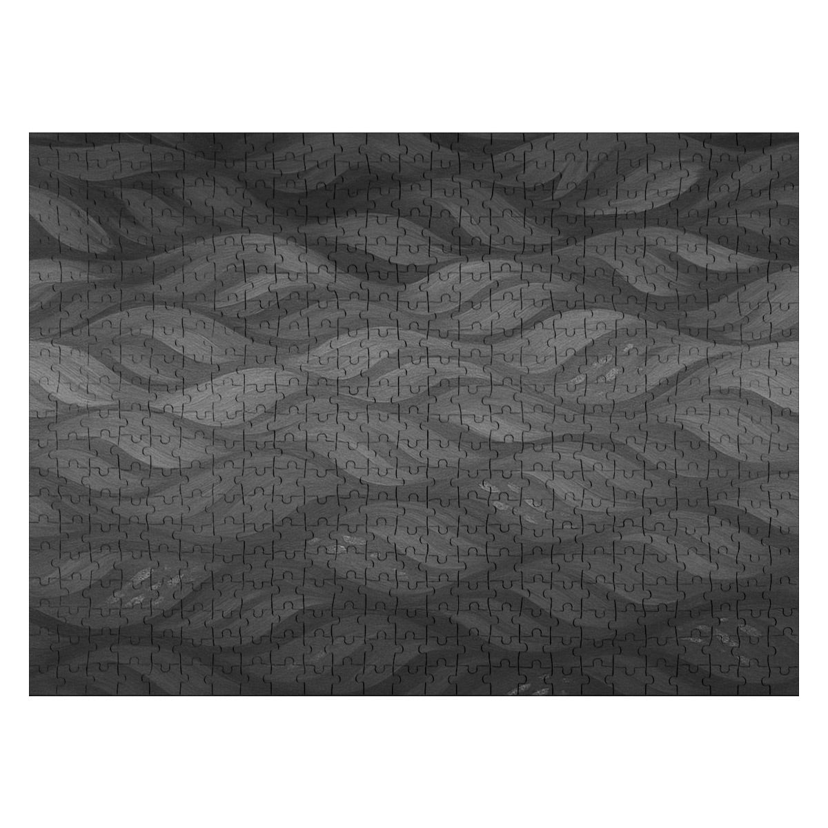 500 piece wooden jigsaw puzzle in grayscale with smooth tonal gradients and soft wave motion