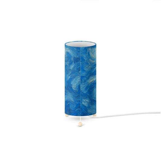 Handmade in UK Blue Standing Lamp with swirling blue canvas design and pull chain switch