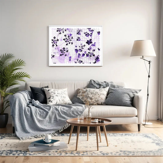 Inverted style white wildflowers puzzle with high-contrast reversed tones printed on smooth basswood.