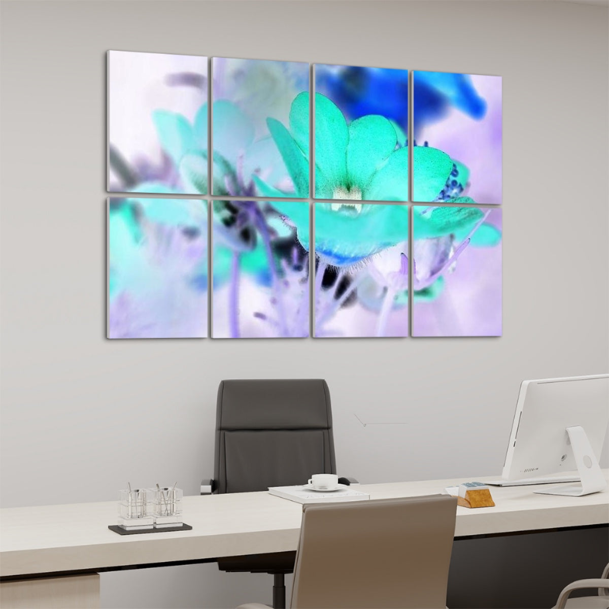 Left-angle view of inverted Red Nemesia wall art with reversed tones and surreal botanical styling.