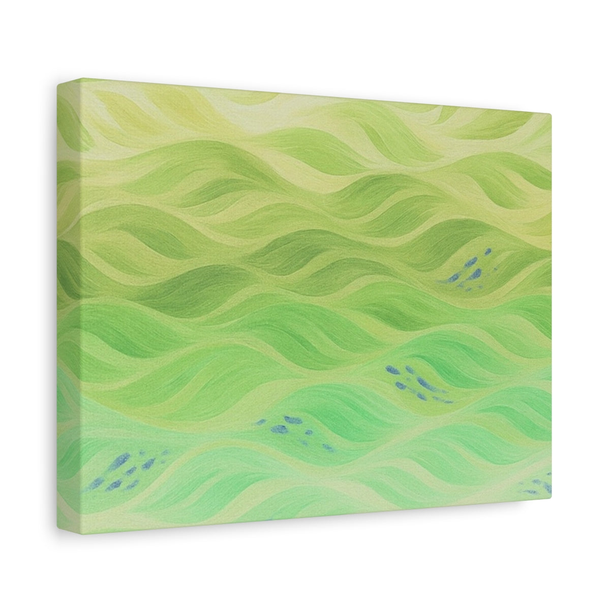 Pale green and cream-toned canvas art with an ethereal, inverted flow of soft curves and clustered accents