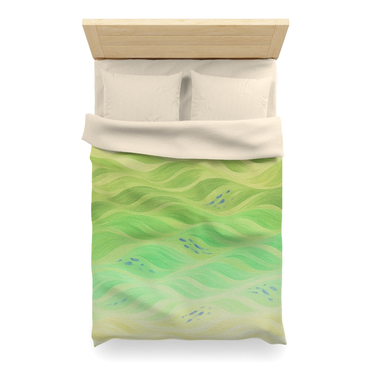 Twin XL size duvet cover in Lemon and Lime with cream lining, brushed in gentle yellow-greens and leafy textures