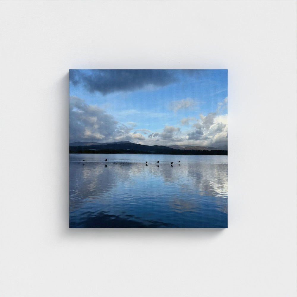 Made in UK Eco-Friendly Canvas Lake District landscape with Birds over Windermere Lake