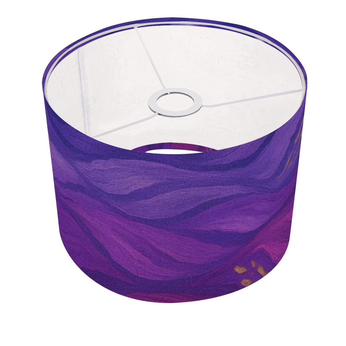 Arc lamp Made in USA Arc Floor Lamp Shade with metal ring in premium linen printed with swirling purple, magenta and gold amethyst