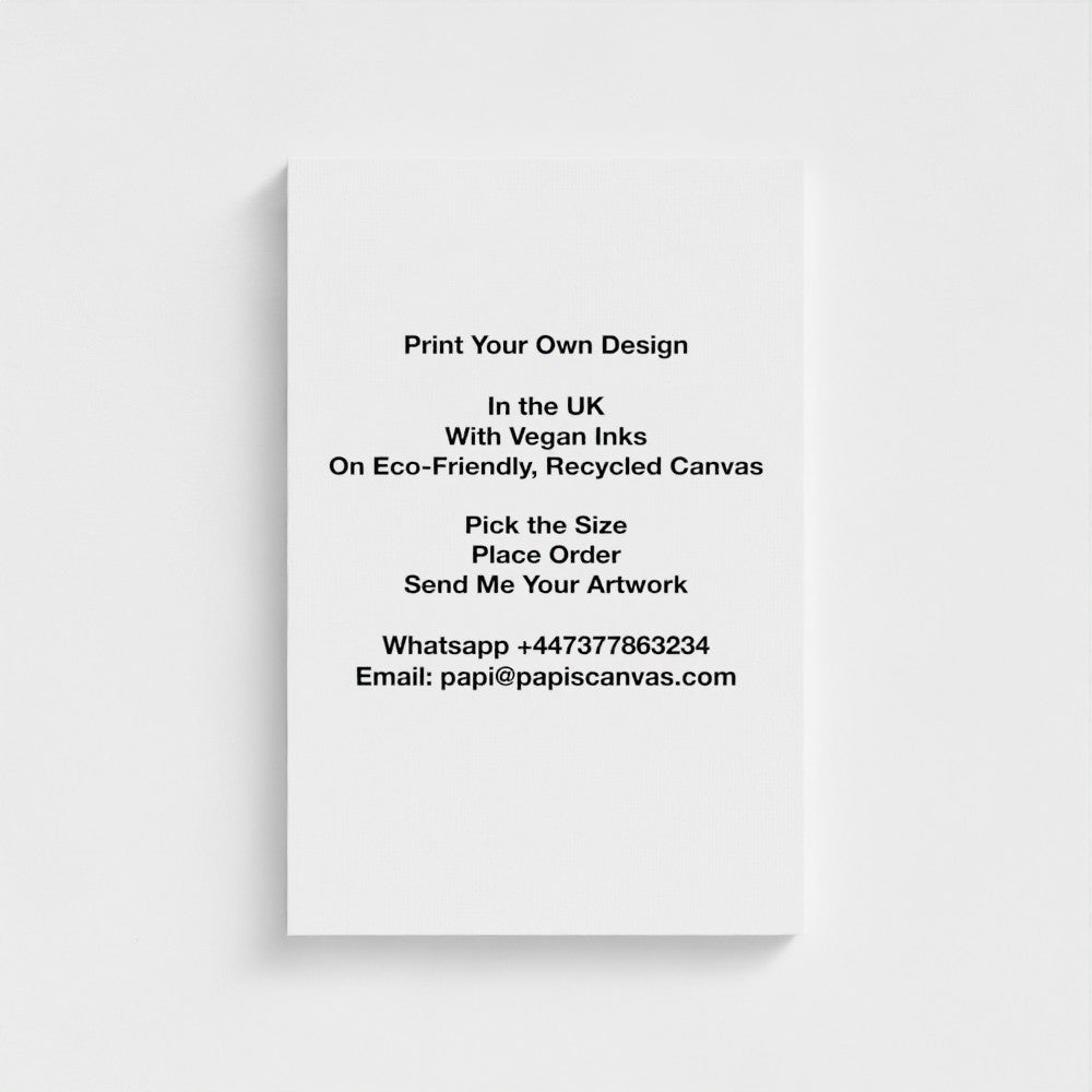 Print Your Design on Eco-Friendly Recycled Canvas sample showing text instructions for custom artwork printing