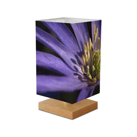 Square Table Lamp featuring purple anemone close up size: 5.5''x5.5''x11''