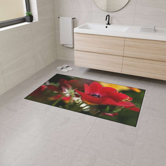 Heavy Duty Floor Mat featuring red flower