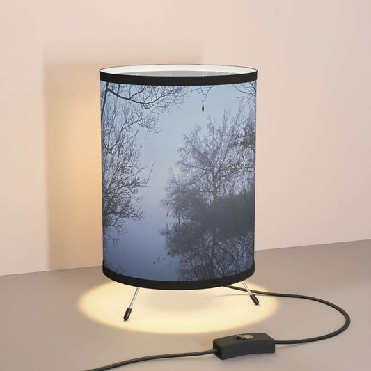 Round Table Lamp featuring lake in fog and forest in the evening, size: 7''x11''