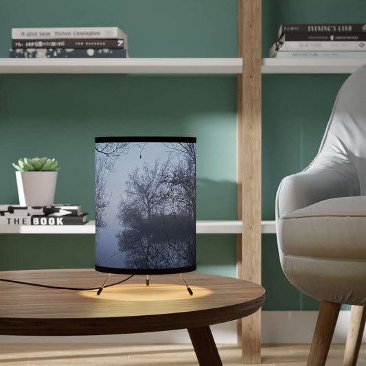 Round Table Lamp featuring lake in fog and forest in the evening, size: 7''x11''