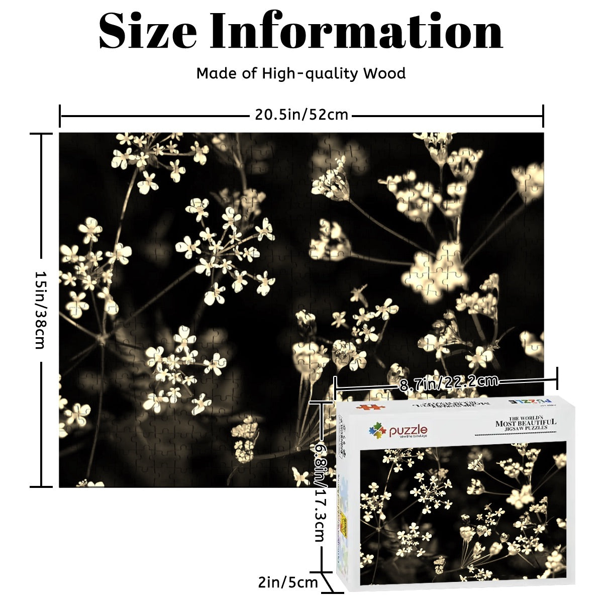 500-piece sepia puzzle showing a floral design with gentle vintage coloring and natural texture.