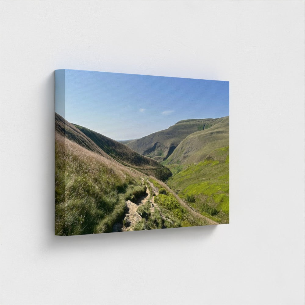 side view of eco-friendly canvas print featuring Peak District National park Landscape, size: 24''x16''