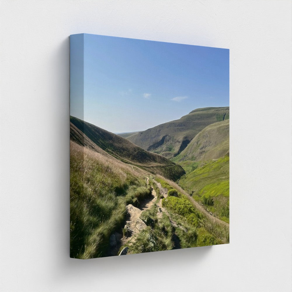 side view of eco friendly canvas print featuring landscape view of Peak District National Park, size: 16''x16''