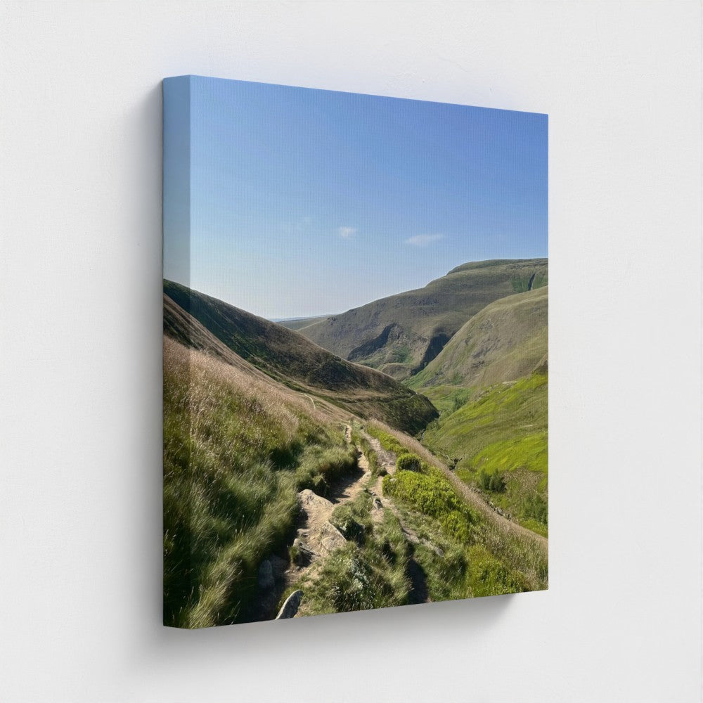 side view of square eco-friendly canvas print featuring landscape photograph of Peak District National Park, size: 20''x20''