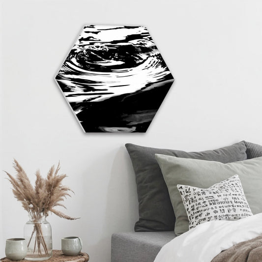 hexagonal decorative sound absorbing panel featuring waves on the water, color: black and white