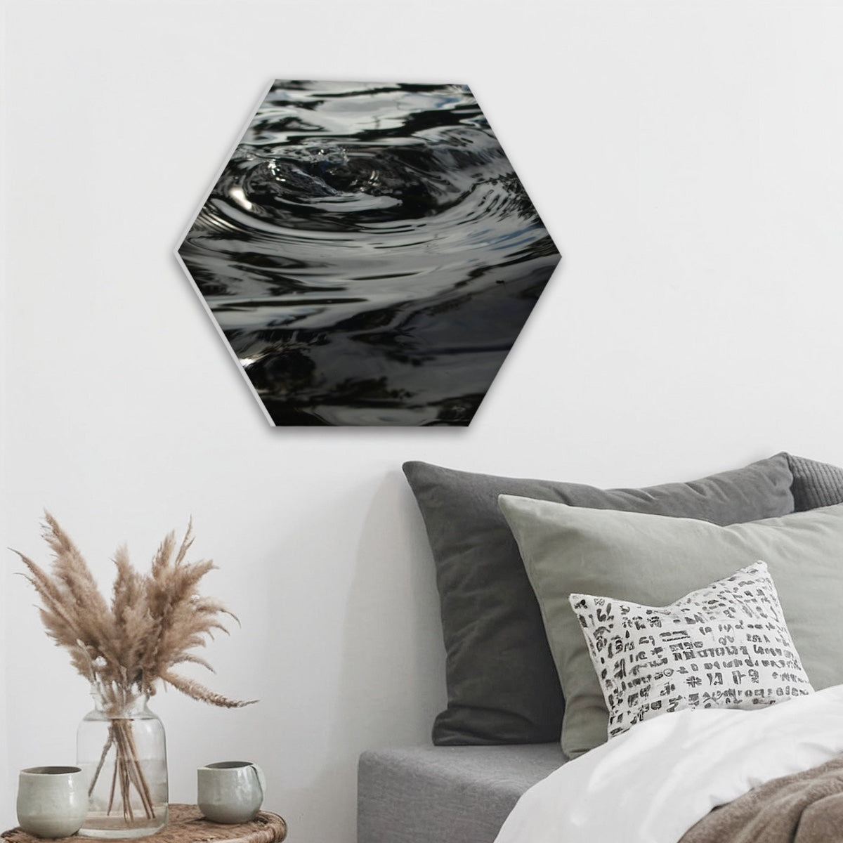 hexagonal decorative sound absorbing panel featuring waves on the water, color: original