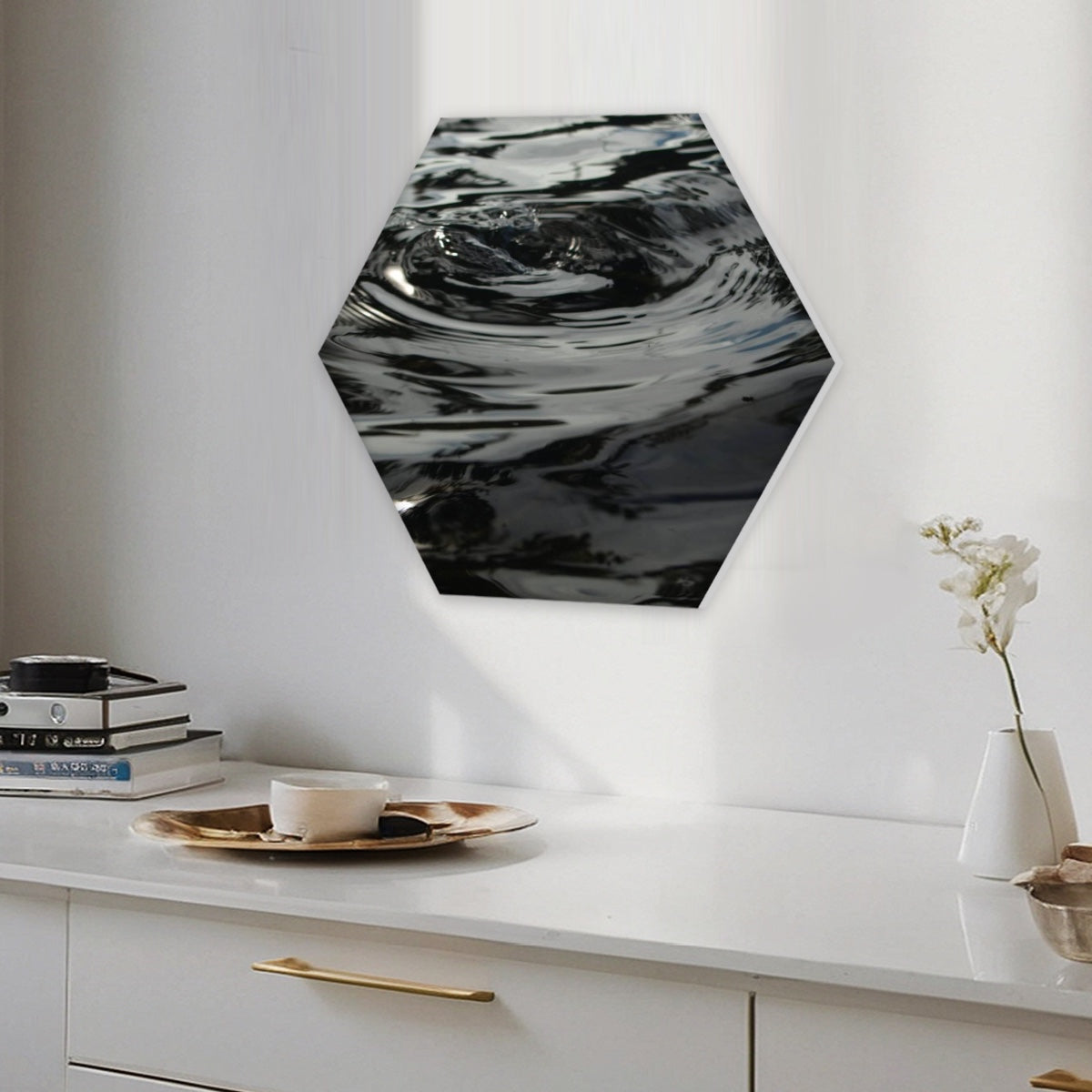 hexagonal decorative sound absorbing panel featuring waves on the water, color: original