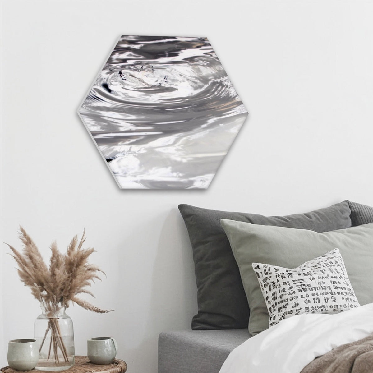 hexagonal decorative sound absorbing panel featuring waves on the water, color: inverted