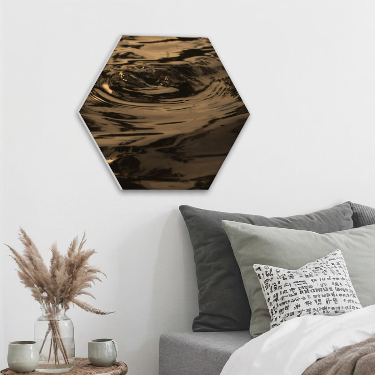 hexagonal decorative sound absorbing panel featuring waves on the water, color: vintage