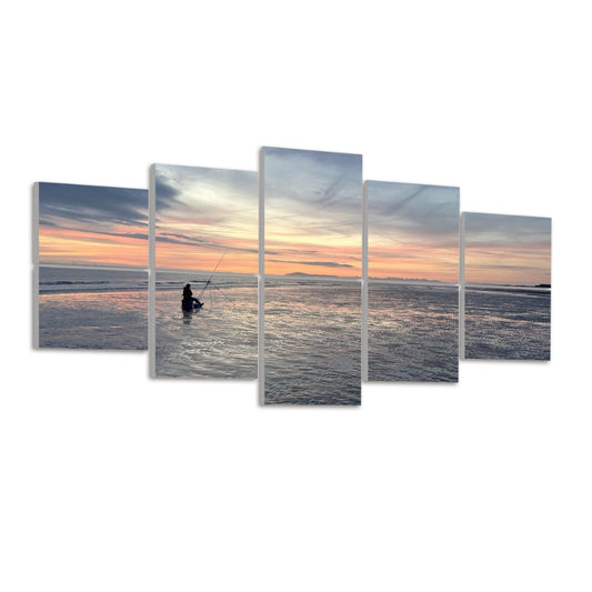 Ocean Sunset 10 Decorative Sound Absorbing Wall Panels showing a fisherman at sunset on calm ocean waters