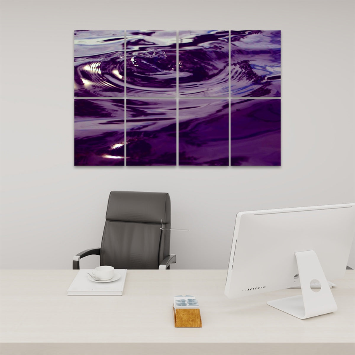 Technicolor-styled rippling water image with bold and exaggerated color tones across 8 decorative acoustic panels.