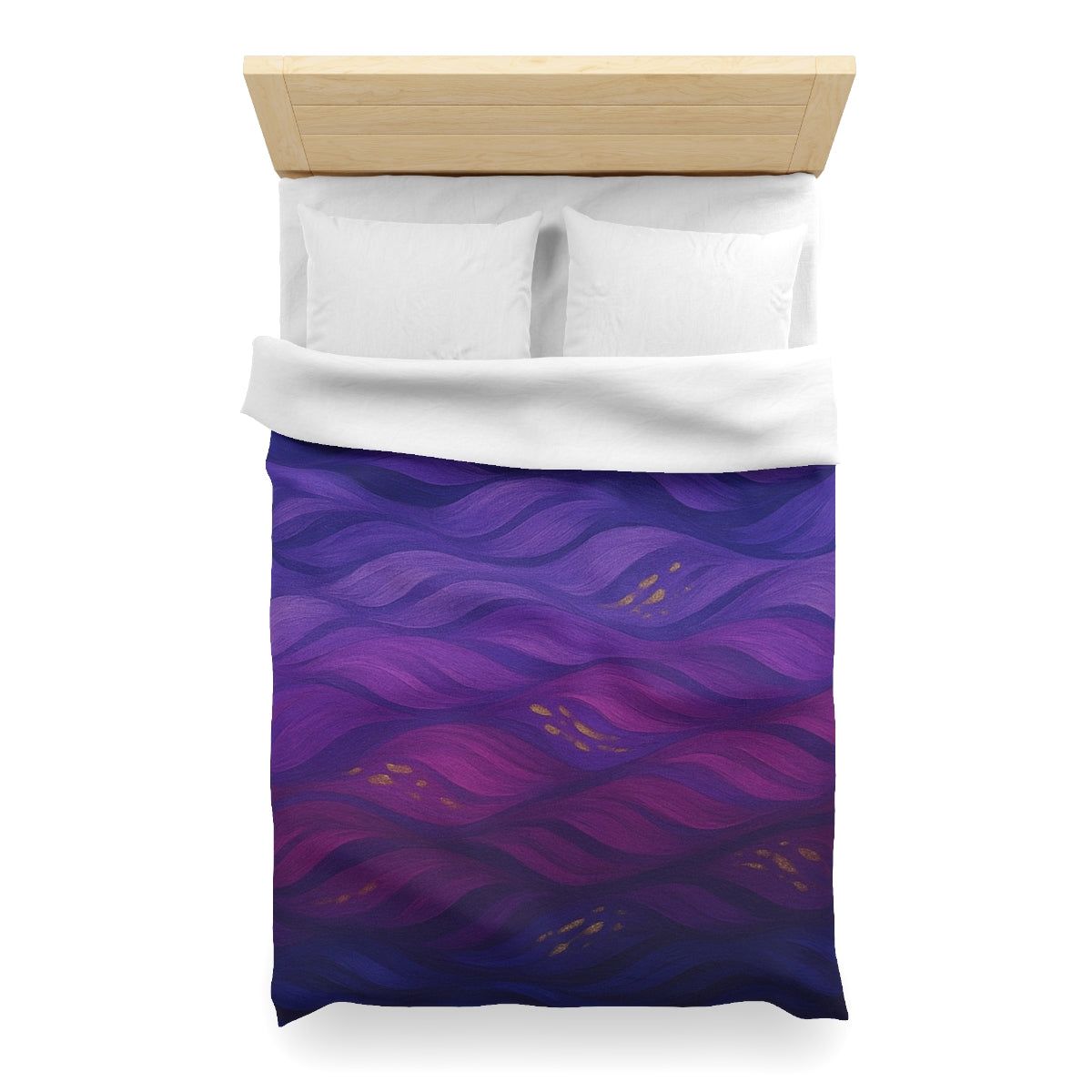 Twin XL size duvet cover in Full Color with white lining, showing painterly waves in a spectrum of rich jewel tones