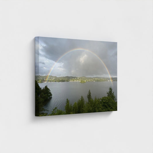 Windermere landscape wall decor featuring a rainbow over lake