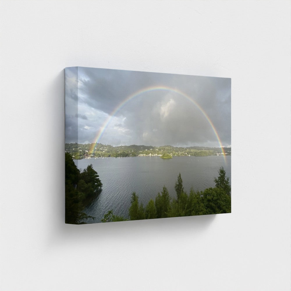 Papi's Canvas Windermere landscape wall decor featuring serene rolling hills and rainbow on canvas