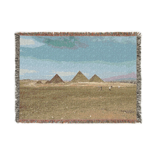 woven blanket featuring Pyramids of Giza and 5 people size: 52''x37''