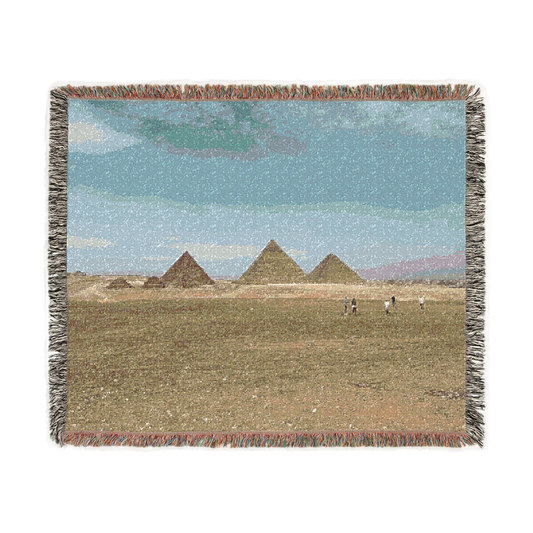 woven blanket featuring Pyramids of Giza and 5 people size: 60''x50''