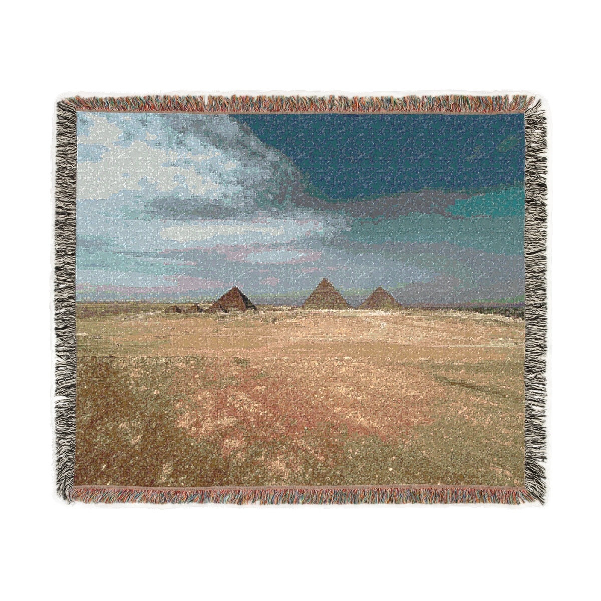 woven blanket featuring desert blue sky and pyramids of giza doze: 60''x50''